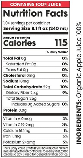 Pomona Organic Apple Juice (12-Pack) - Cold-Pressed, No Sugar Added, 8.4 oz Glass Bottles