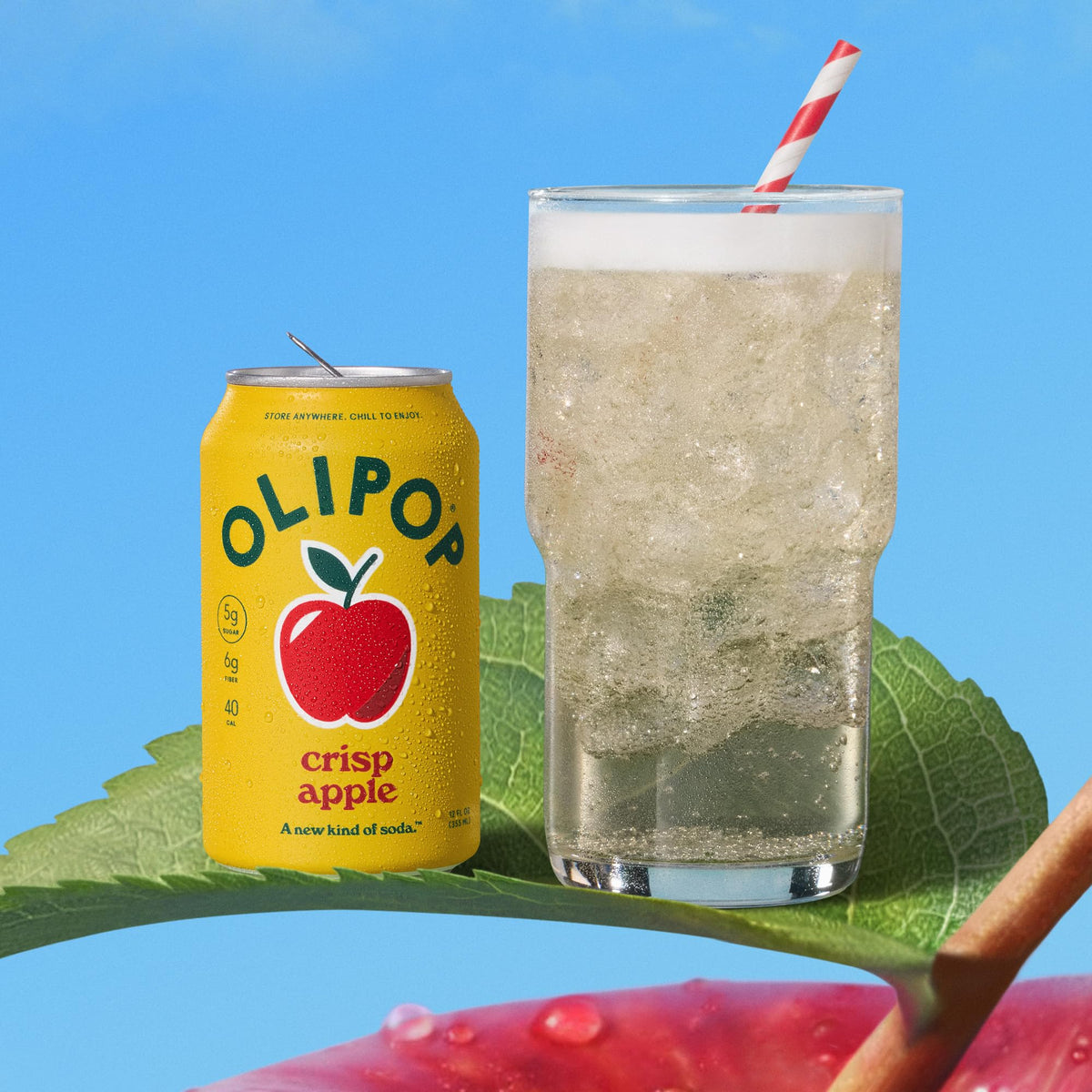OLIPOP Crisp Apple Prebiotic Soda – 12-Can Pantry Pack, Gluten Free & Non-GMO