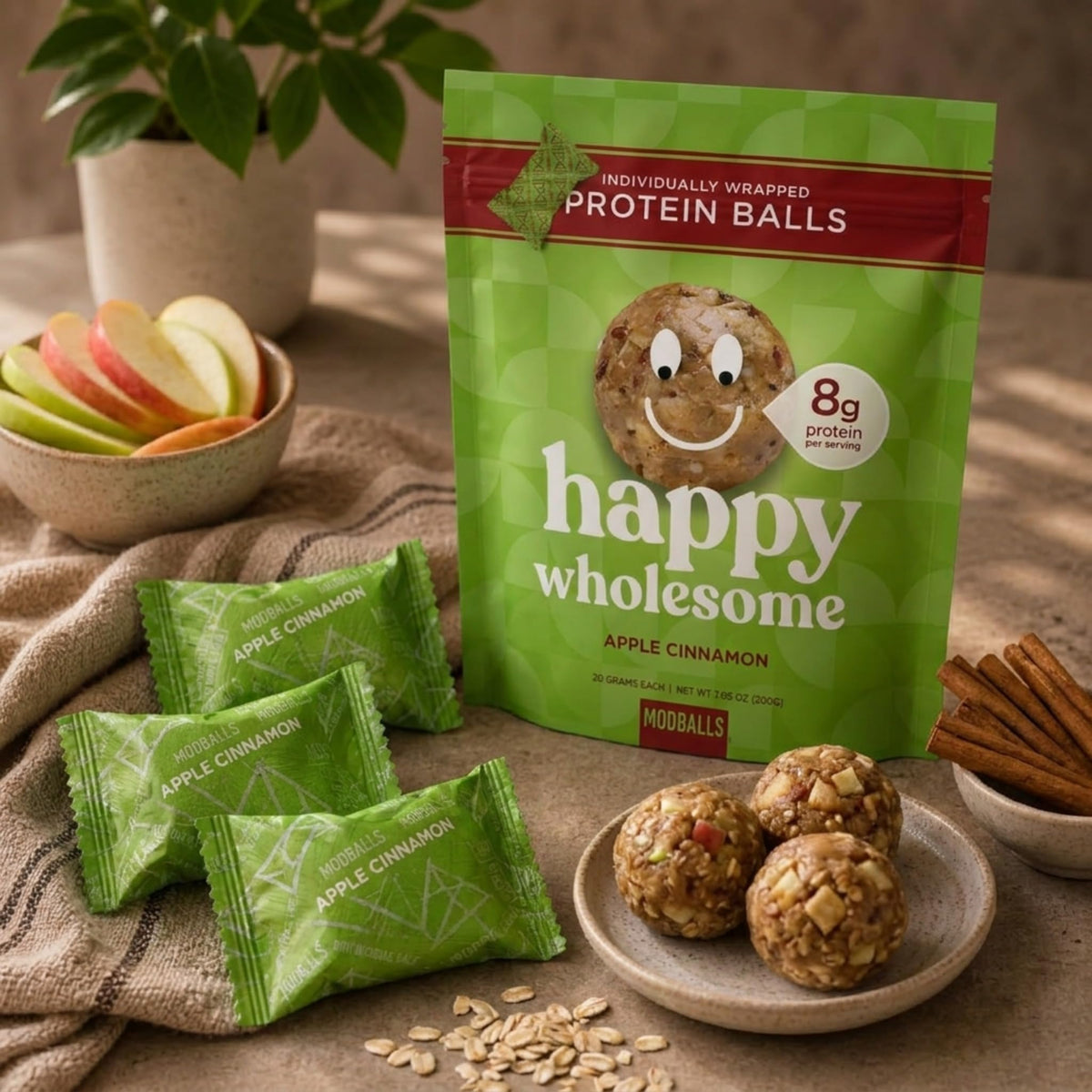 ModBalls Happy Wholesome Apple Cinnamon Protein Balls – 8g Protein, Gluten Free, 10 Count
