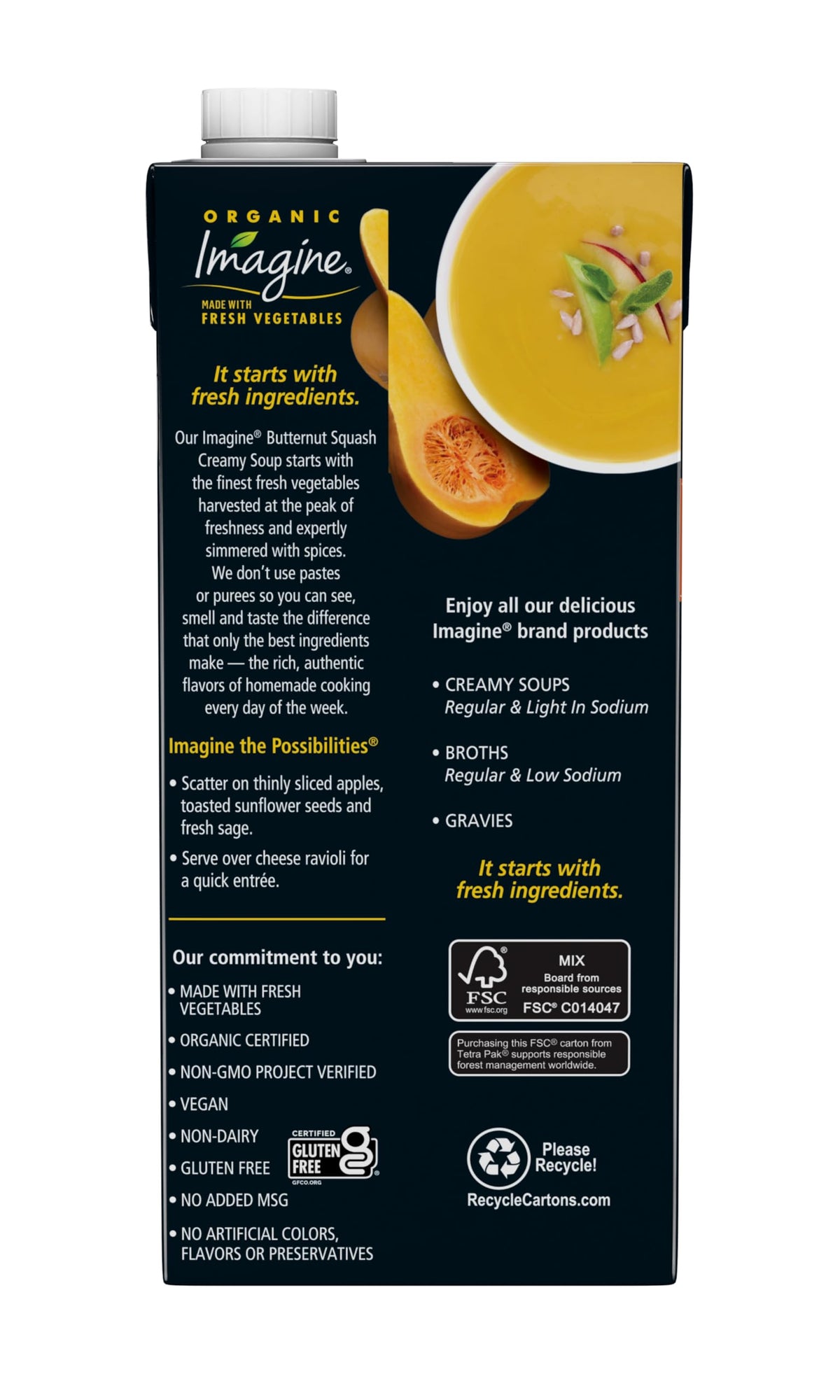 A bowl of Imagine Organic Butternut Squash Creamy Soup ready to eat