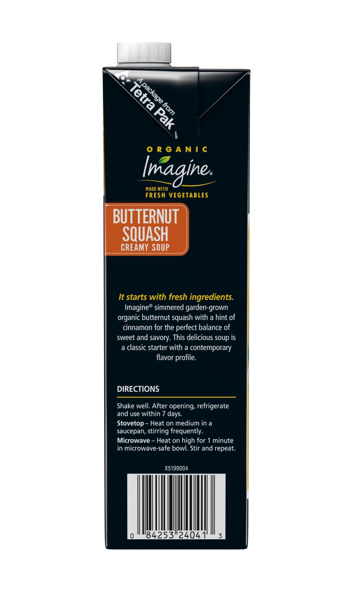 Imagine Organic Butternut Squash Creamy Soup carton on a pantry shelf