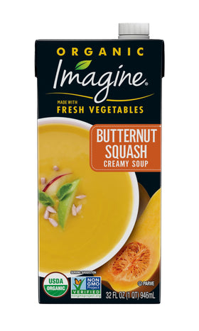 Imagine Organic Butternut Squash Creamy Soup being poured for a cozy lunch