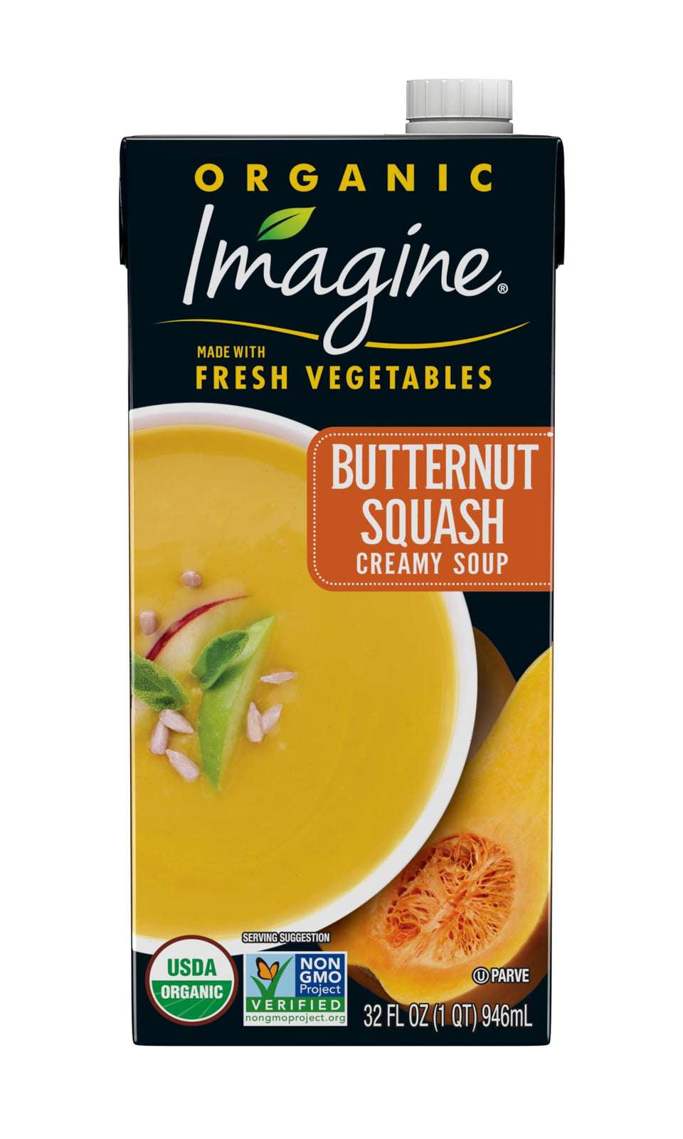 Imagine Organic Butternut Squash Creamy Soup being poured for a cozy lunch