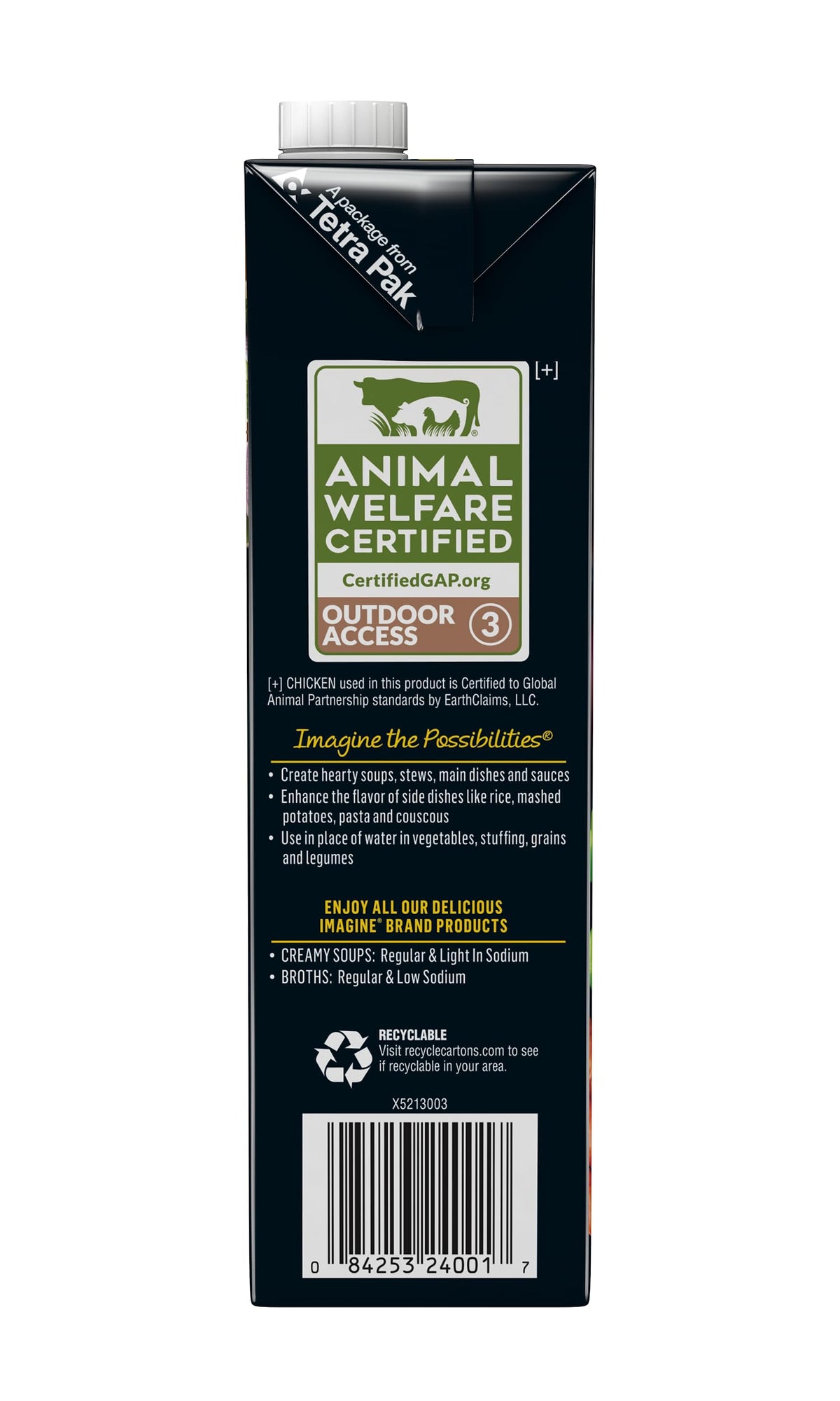 Imagine Organic Chicken Broth label with USDA Organic and clean ingredients.