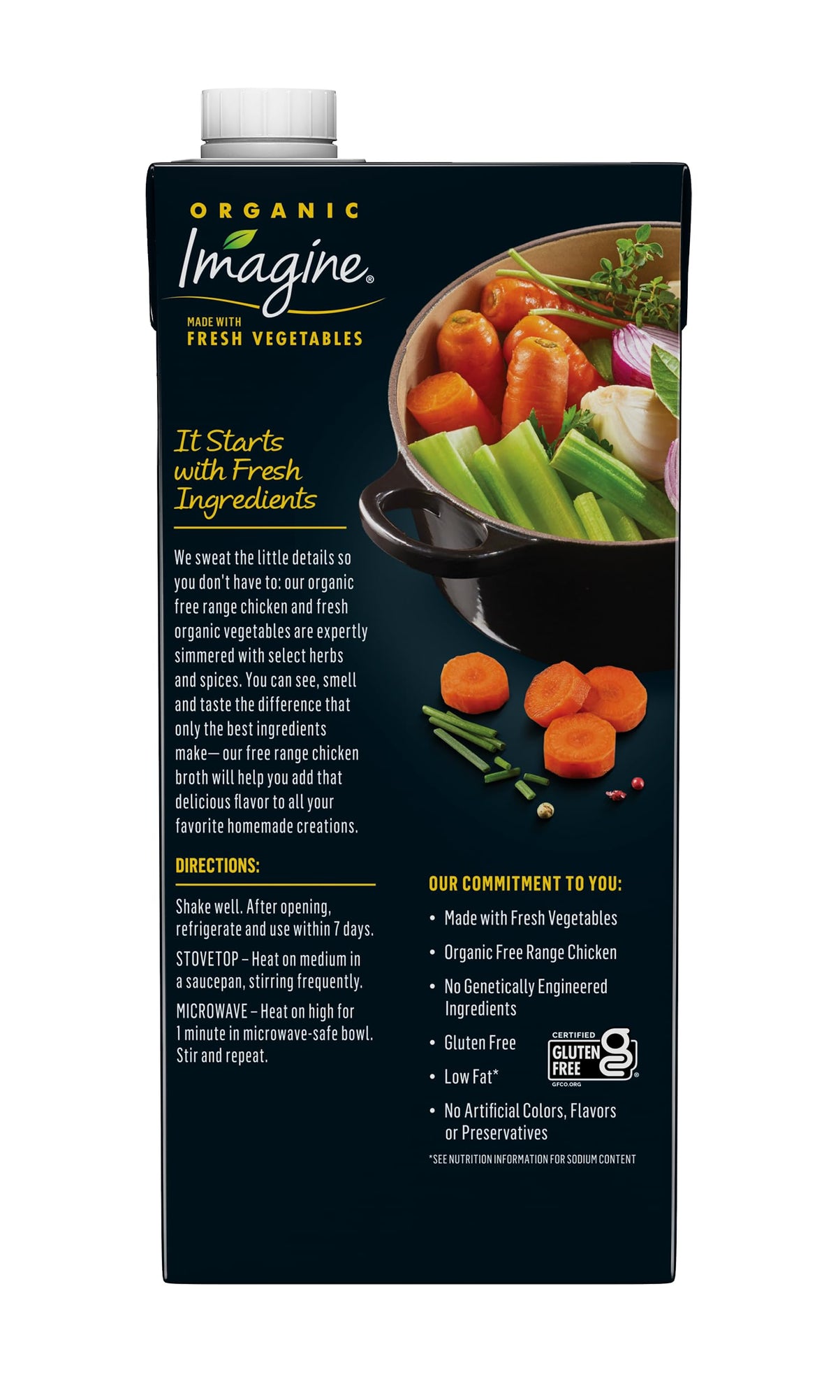 Imagine Organic ingredients with chicken, vegetables, and herbs for rich flavor.