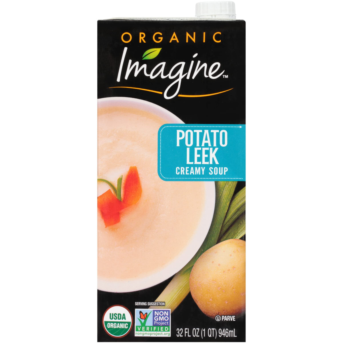 Imagine Organic Potato Leek Soup carton for quick, comforting family meals.