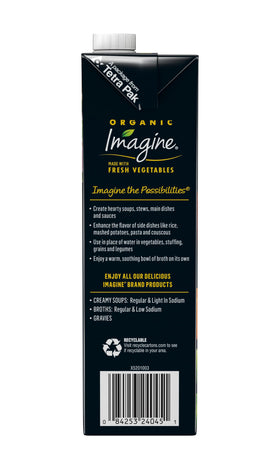 Imagine Organic No-Chicken Broth pour shot highlighting ready-to-use flavor