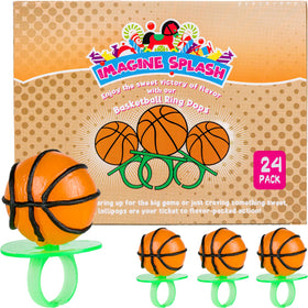 Imagine Splash Basketball Ring Pops pack ready for party favors at birthdays.