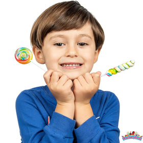 Imagine Splash Rainbow Twisty Pops used as cake toppers for festive desserts