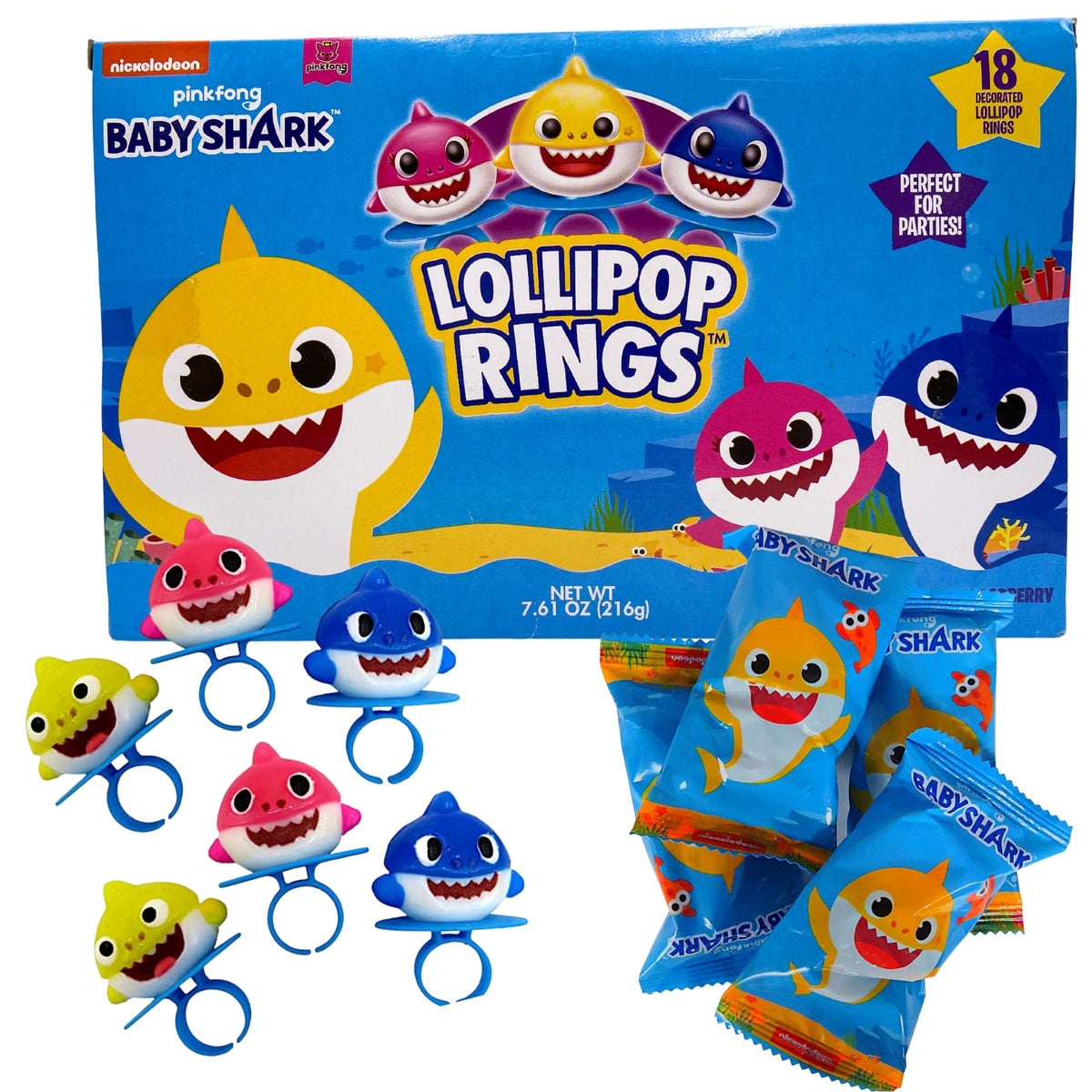 Imaginings 3 Baby Shark Lollipop Ring packaging highlights variety for party favors
