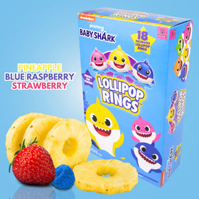 Imaginings 3 Baby Shark lollipop ring variety features assorted fruit flavors for playful tasting.