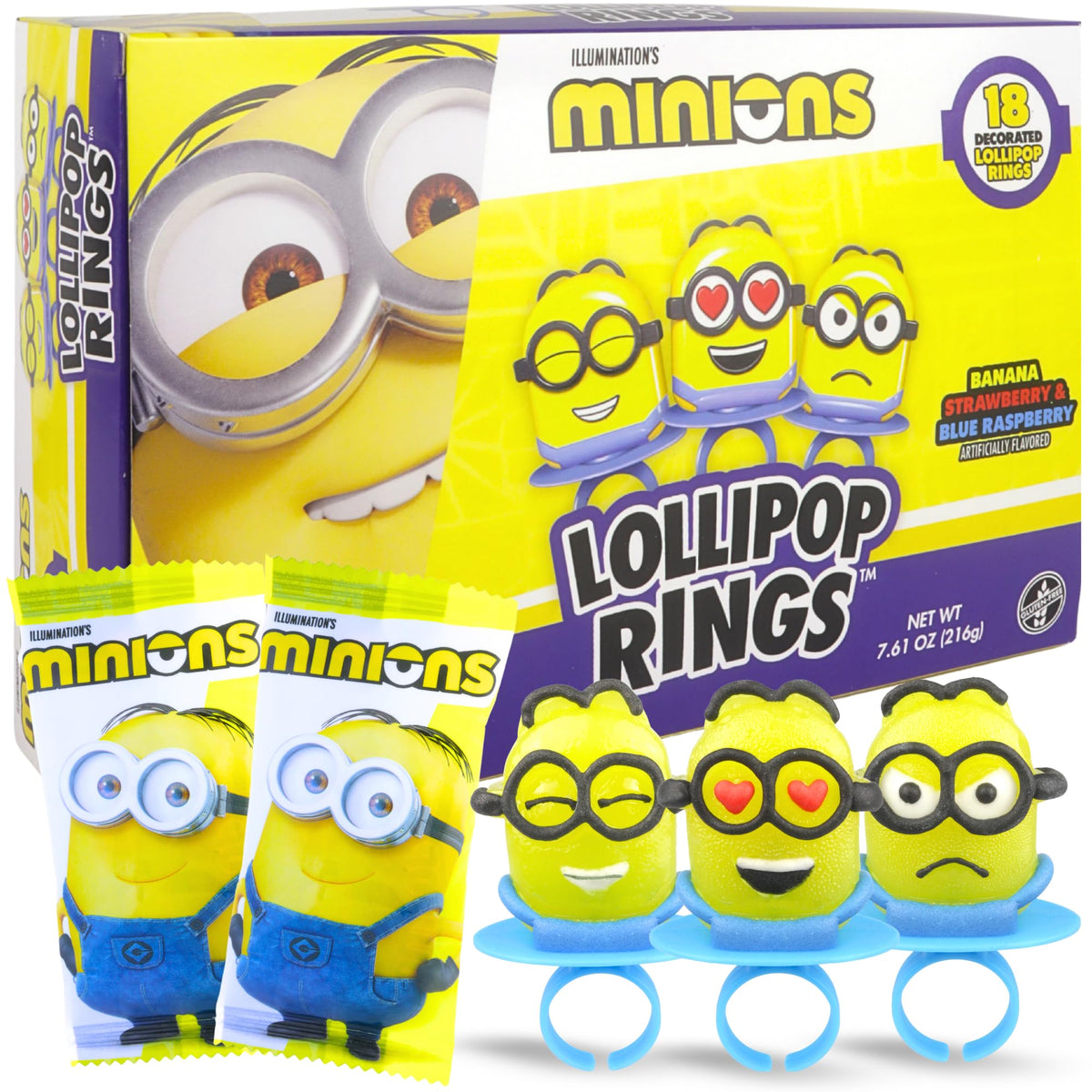 Imaginings 3 Minions lollipop ring pink strawberry flavor adds bright sweetness to celebrations.