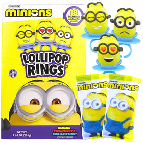 Imaginings 3 Minions lollipop ring in yellow banana flavor for playful party favors.
