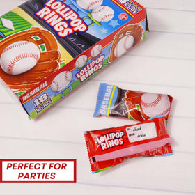 Imaginings 3 Baseball Lollipop Ring blue raspberry flavor for bright party color.