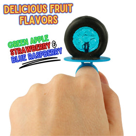 Imaginings 3 assorted fruit flavors—green apple, strawberry, blue raspberry—for tasty party snacks.