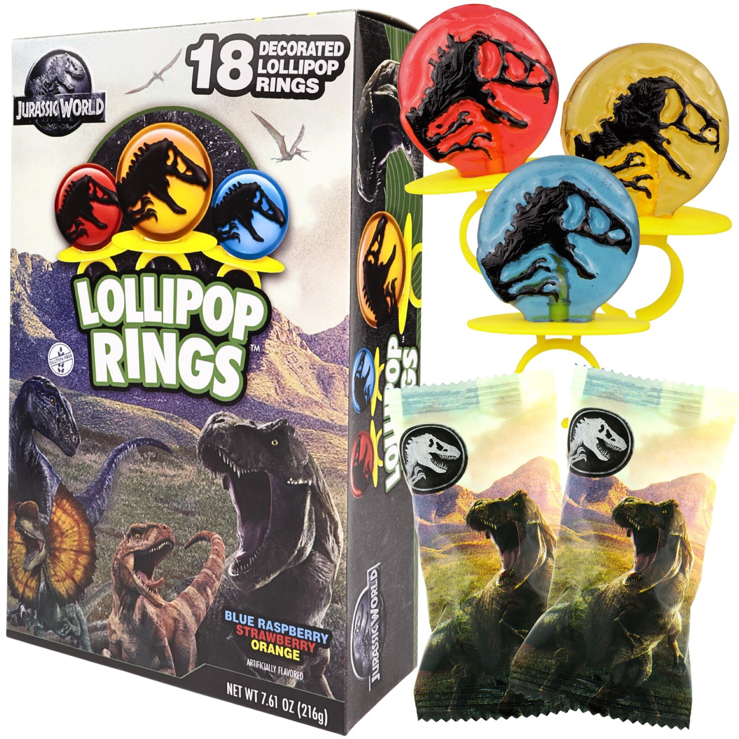 Imaginings 3 Jurassic World lollipop ring blue raspberry for party favors.