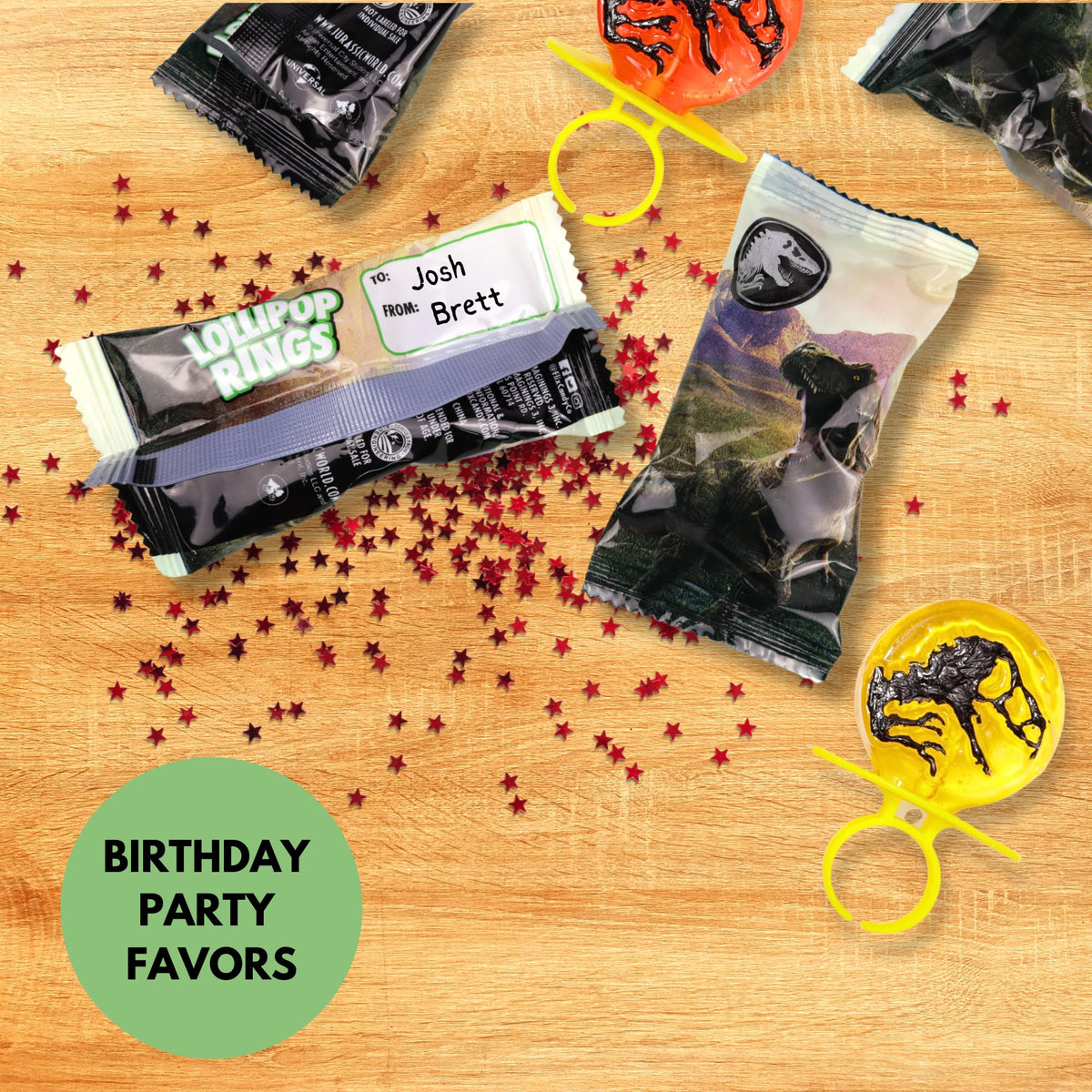 Imaginings 3 Jurassic World lollipop ring party-favor bags ready-to-go.