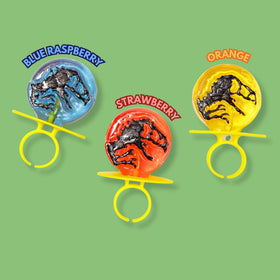 Imaginings 3 Jurassic World lollipop ring strawberry flavor suitable for dinosaur parties.