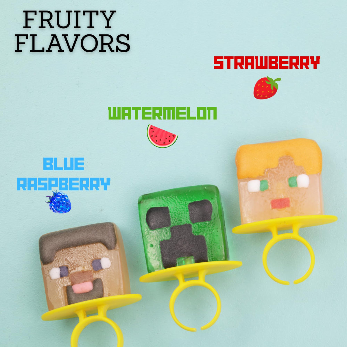 Imaginings 3 Minecraft Lollipop Rings on display for easy grab-and-go access