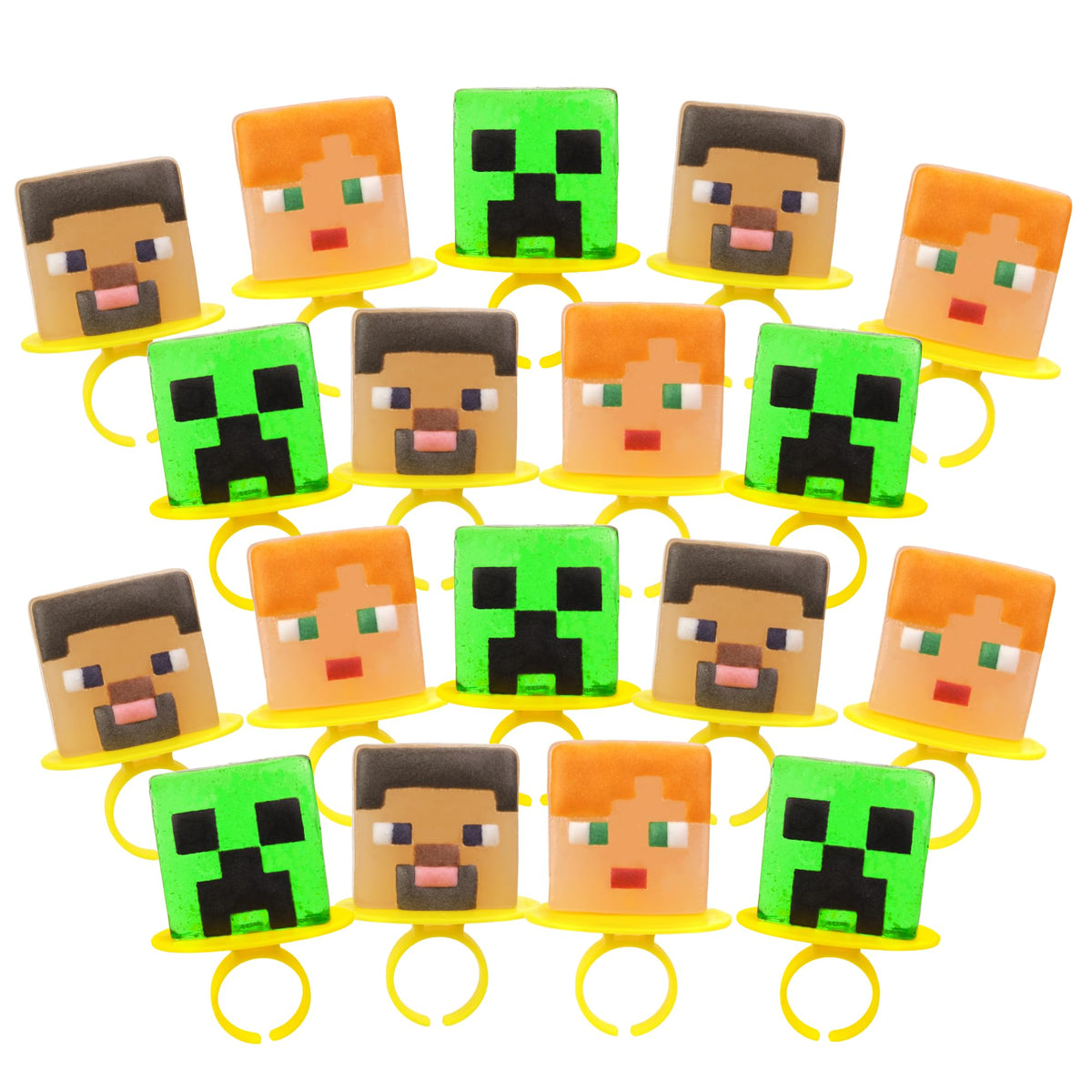 Imaginings 3 Minecraft Lollipop Rings open-pack display for taste testing