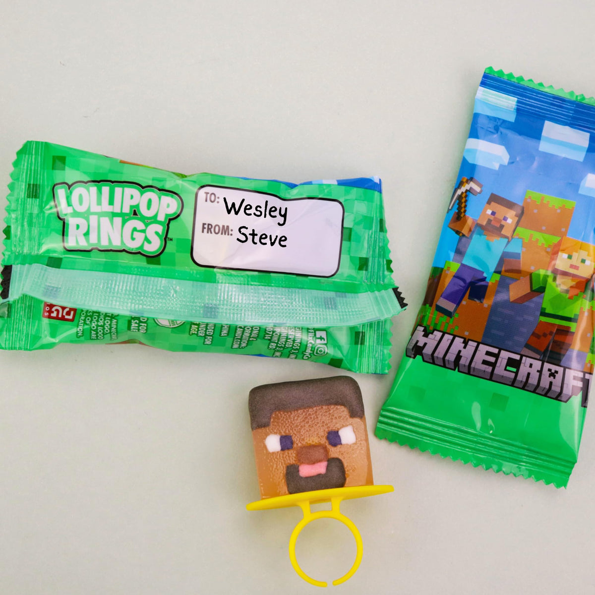 Imaginings 3 Minecraft Lollipop Rings as wearable rings with edible candy inside