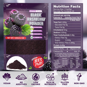 Scoop of IMakArt Black Raspberry Powder shows rich color and texture.