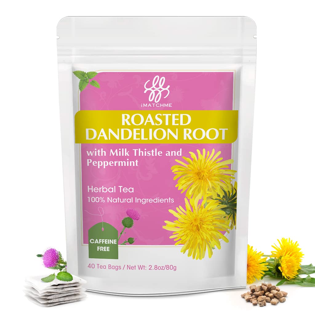 iMATCHME packaging shows Organic Roasted Dandelion Tea with peppermint for a caffeine-free ritual
