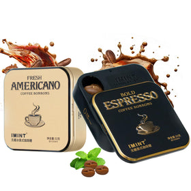 IMINT Sugar-Free Coffee Mints tin front showing sleek packaging and convenient office boost