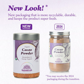 Imlak'esh Organics metal jar packaging reseals to keep cacao fresh.