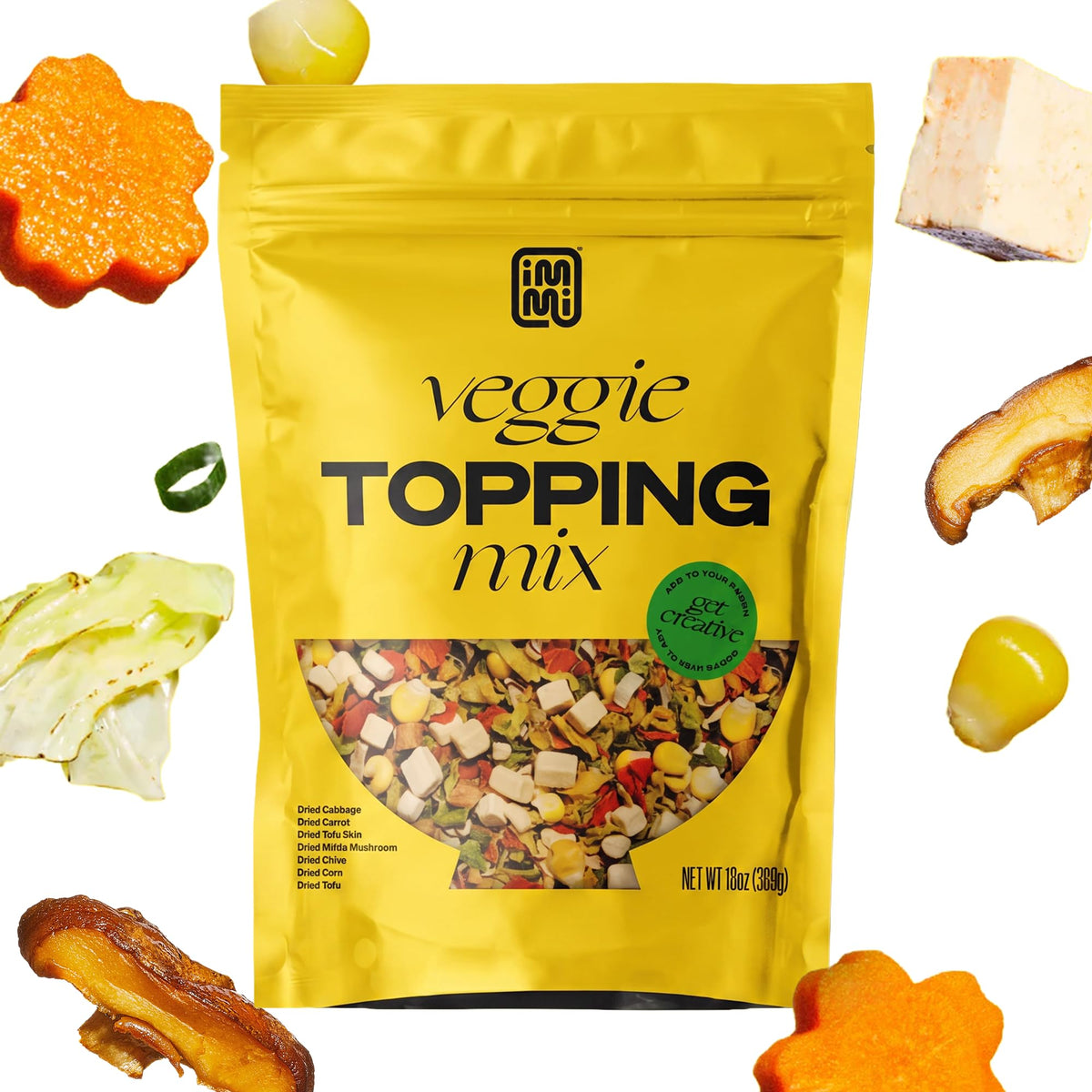 Immi Ramen Toppings Mix dried vegetables pack adds vibrant color and a crisp bite to ramen