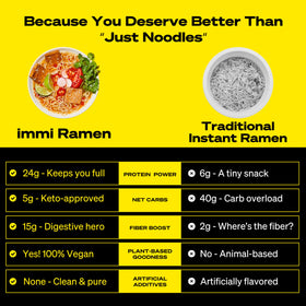 Close-up of Immi Spicy Beef Ramen noodles in steaming broth.