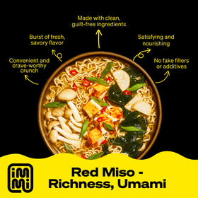 Immi Spicy Red Miso Ramen noodles closeup emphasizes texture and protein-packed bite