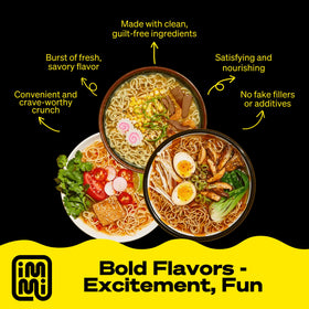 Immi Variety Pack Ramen black garlic chicken pack front for sophisticated vegan flavor.