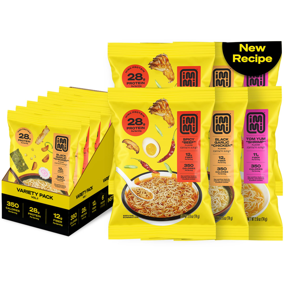Immi Variety Pack Ramen spicy beef pack front for bold, ready meals.