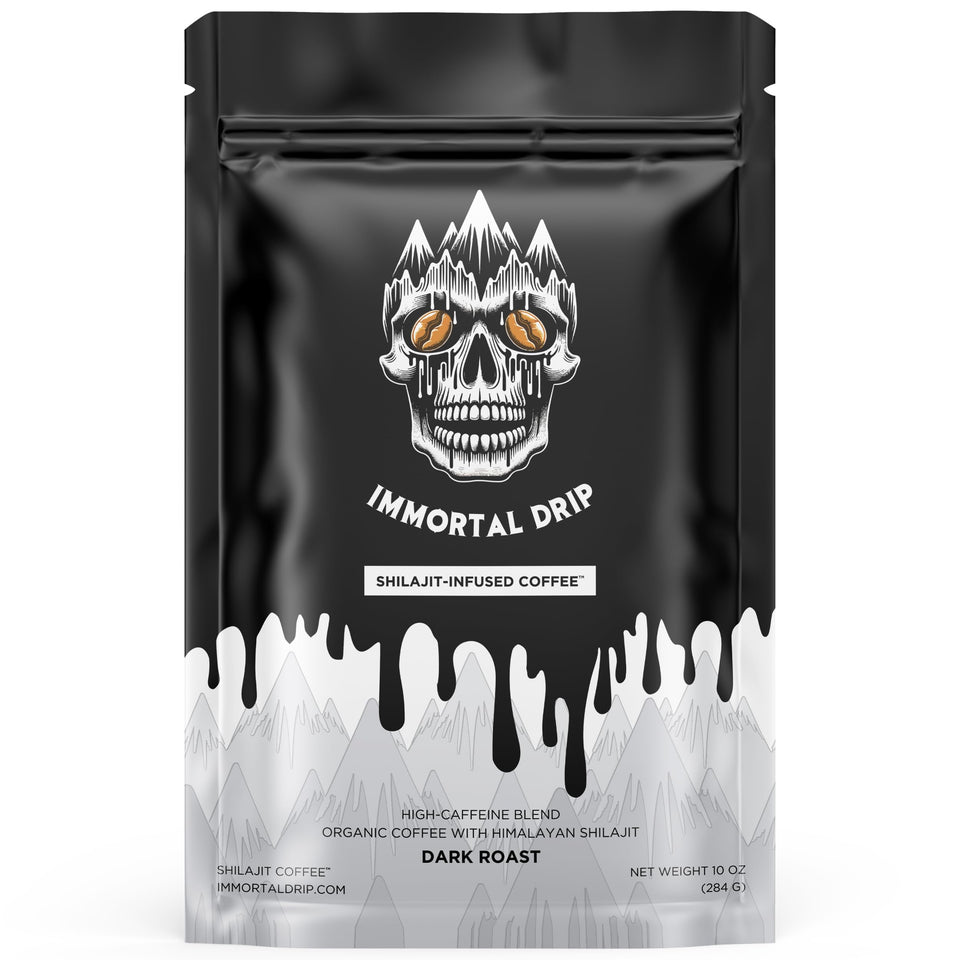 Immortal Drip Shilajit Coffee cup steaming for a focused morning boost