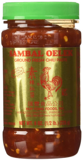 Closeup of iMoZai Sambal Oelek jar showing texture and vibrant heat.