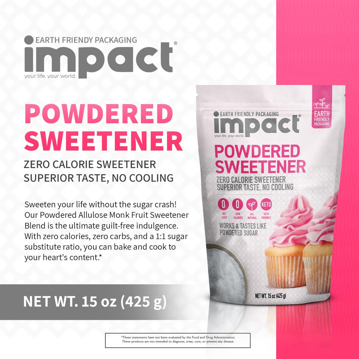 Impact Powdered Sweetener measuring spoon for recipe-friendly 1:1 sugar substitution