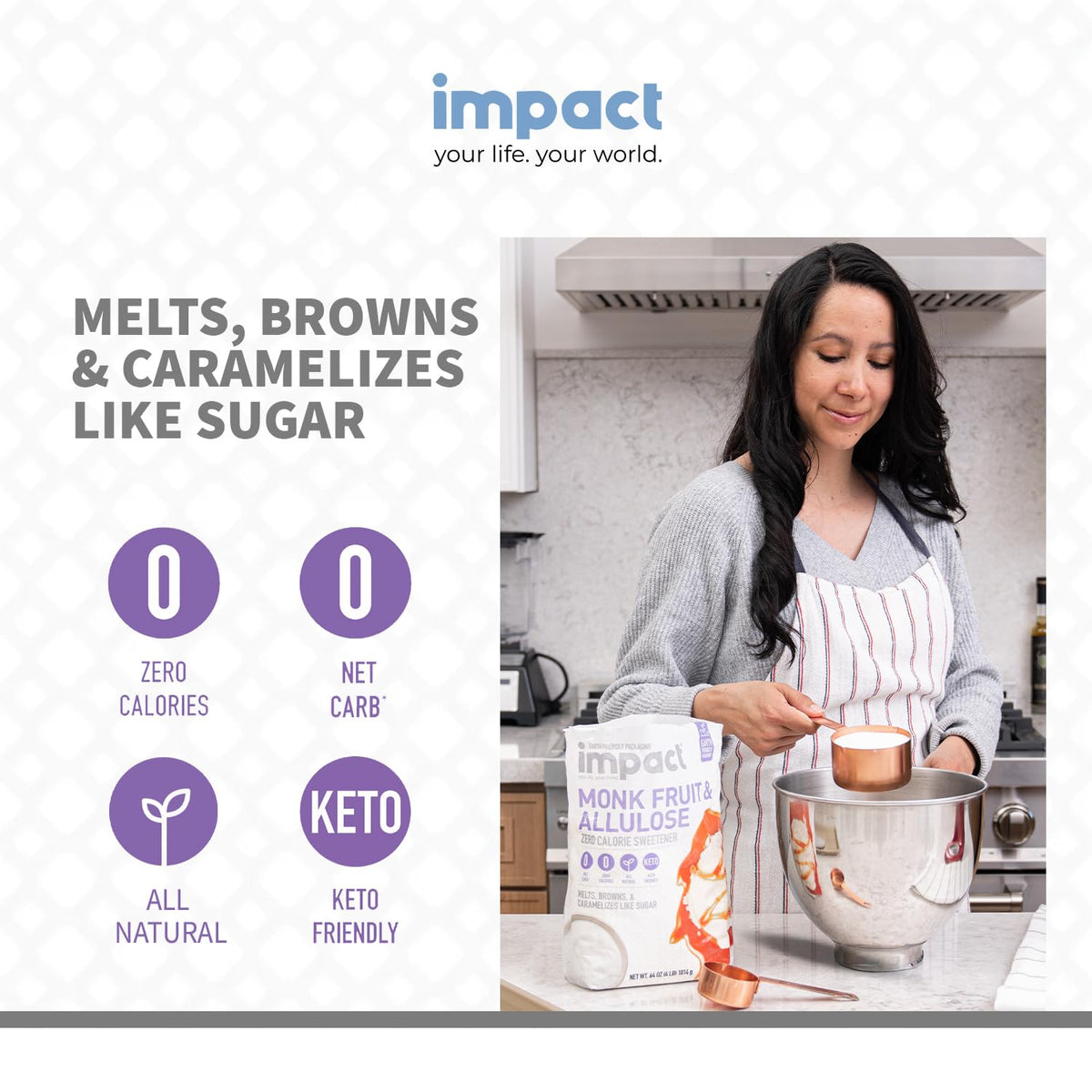 Impact Your Life monk fruit allulose keto-friendly ingredient for low-carb recipes.