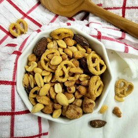 Imperial Nuts Bar Mix serving tray setup boosts party snack appeal.