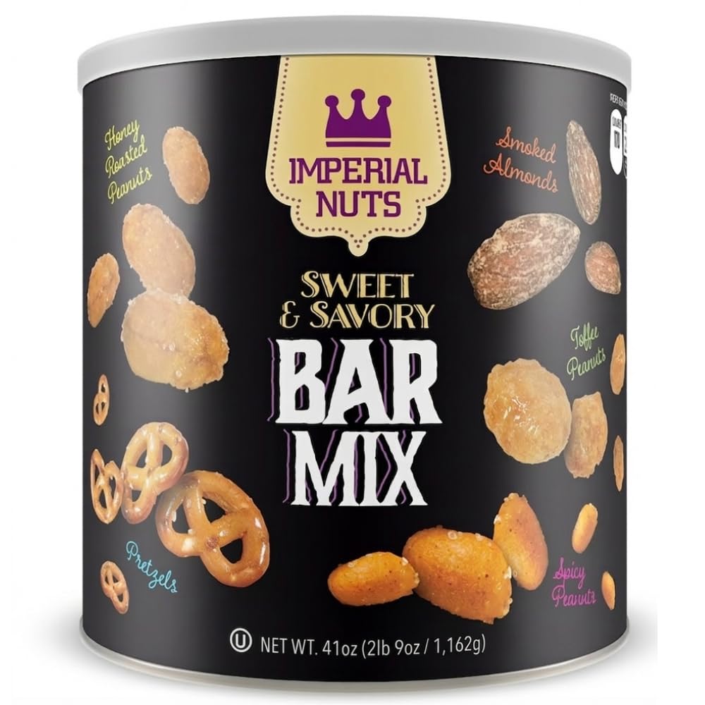 Imperial Nuts Bar Mix with smoked almonds, savory kick for entertaining.
