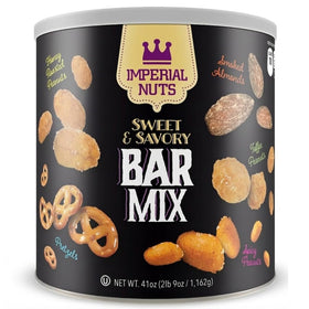 Imperial Nuts Bar Mix with smoked almonds, savory kick for entertaining.