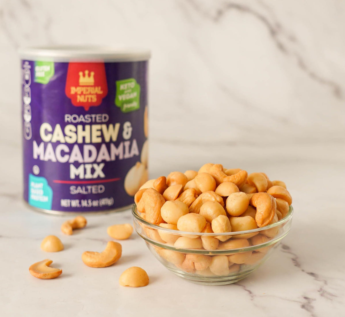 Dessert topping with Imperial Nuts cashew macadamia mix for versatile crunch.