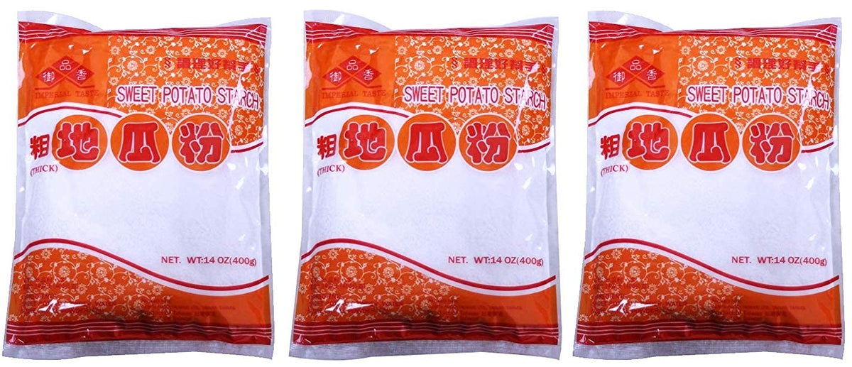 Imperial Taste sweet potato starch close-up, fine powder ideal for thickening sauces.