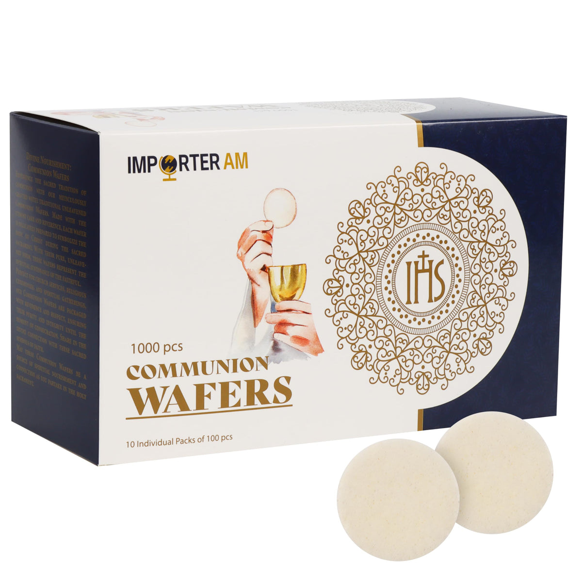 Importer AM church wafers round 1 3/8 inch box front for organized worship supply