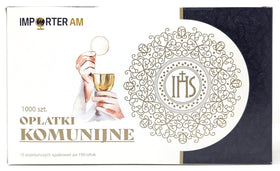 Importer AM wafers in box labeled for denominational services across Catholic Protestant Lutheran Methodist