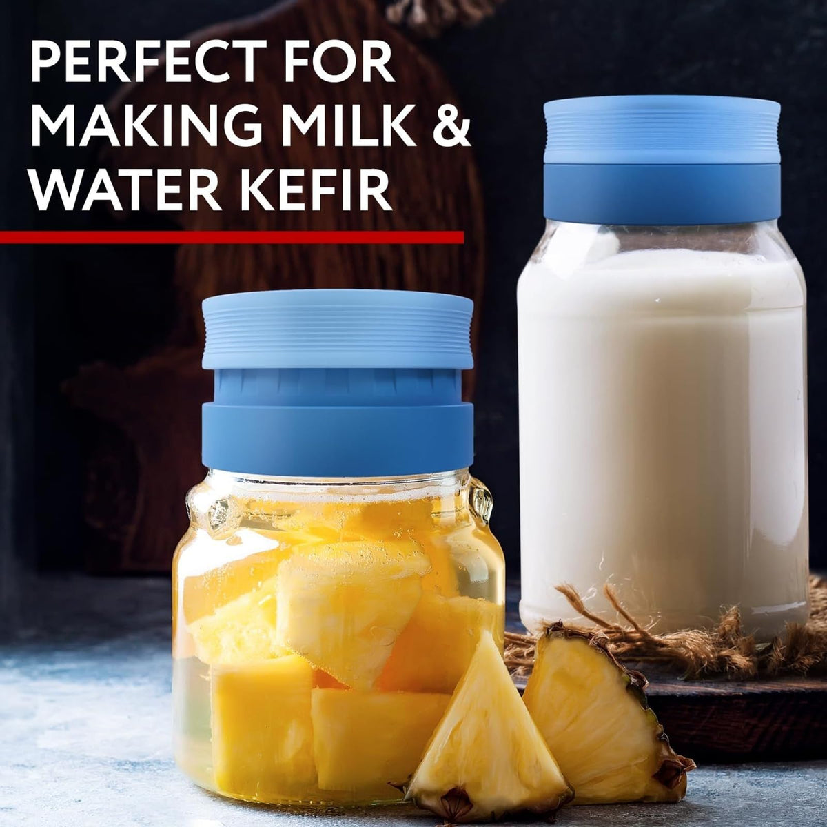 IMPRESA blue kefir lid drainage system prevents clogs during fermentation