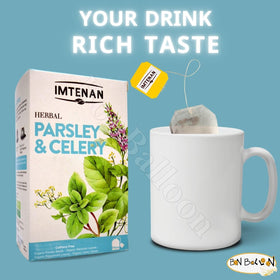 Imtenan herbal tea set on kitchen counter, perfect for afternoon tea rituals.