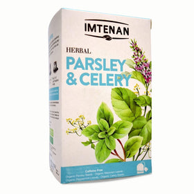 Imtenan parsley-celery tea bags pack, a natural caffeine-free herbal blend for daily enjoyment.