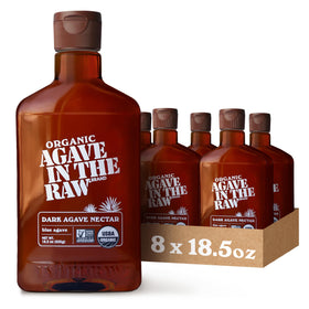 IN THE RAW Agave Nectar bottle 18oz on shelf, gluten-free vegan sweetener.