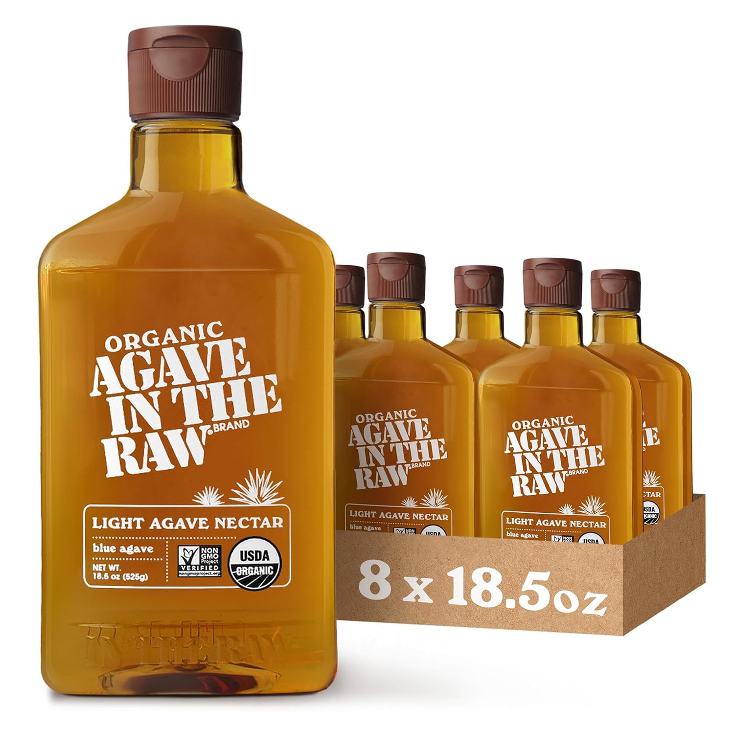 IN THE RAW Organic Agave Nectar bottle with amber color, ideal for beverages